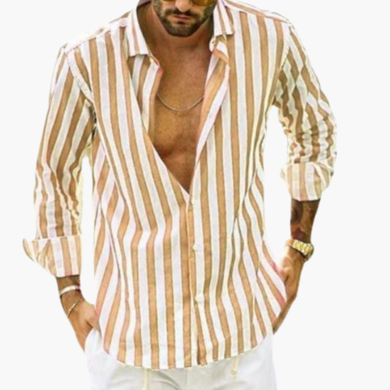 Chemise à rayures à manches longues pour homme avec fermeture à boutons