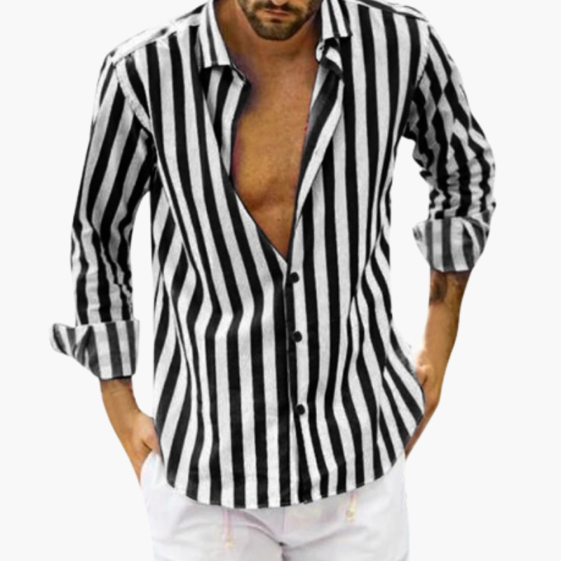 Chemise à rayures à manches longues pour homme avec fermeture à boutons