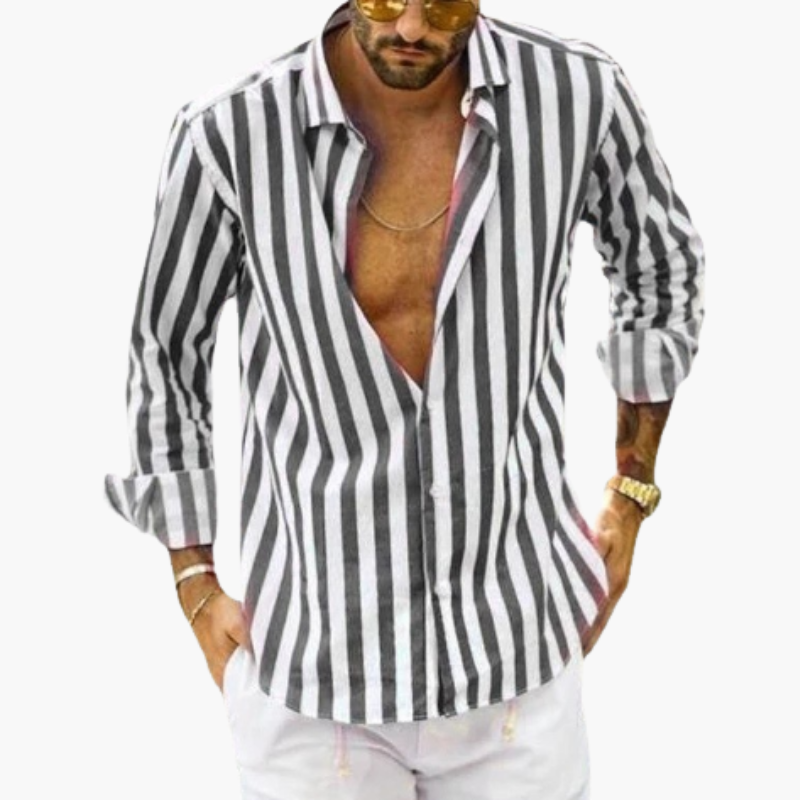 Chemise à rayures à manches longues pour homme avec fermeture à boutons