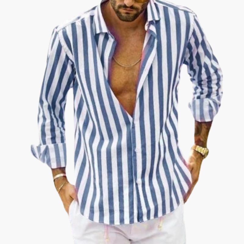Chemise à rayures à manches longues pour homme avec fermeture à boutons