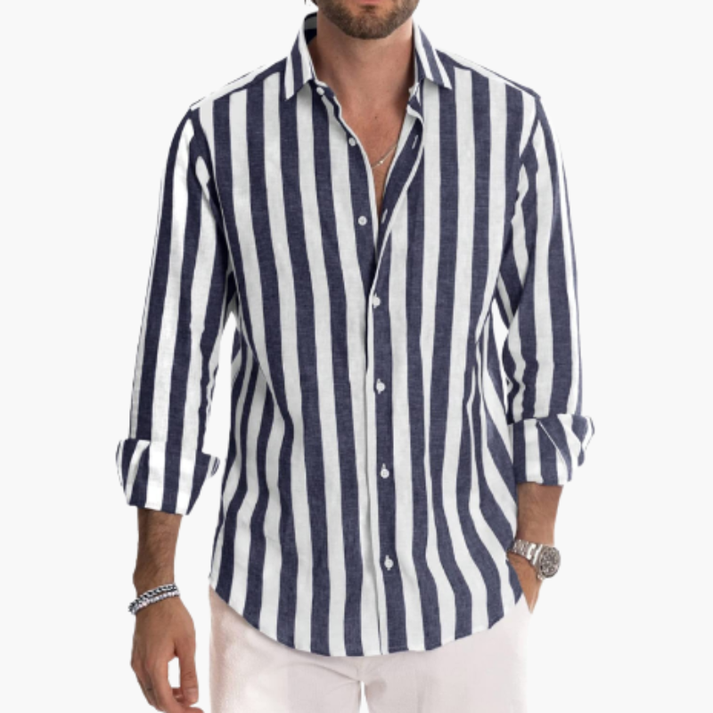 Chemise à rayures à manches longues pour homme avec fermeture à boutons