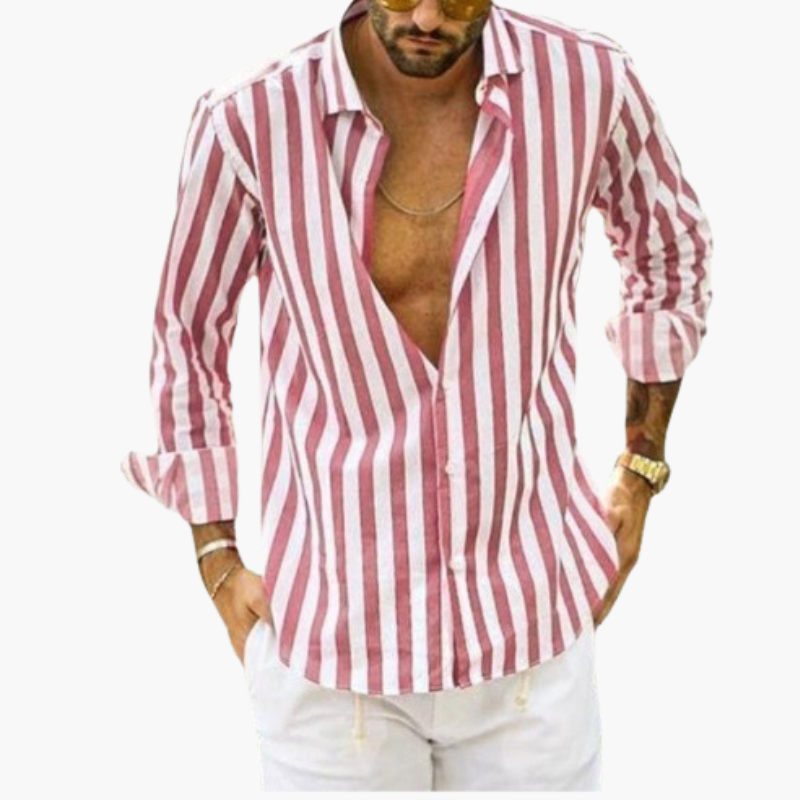 Chemise à rayures à manches longues pour homme avec fermeture à boutons