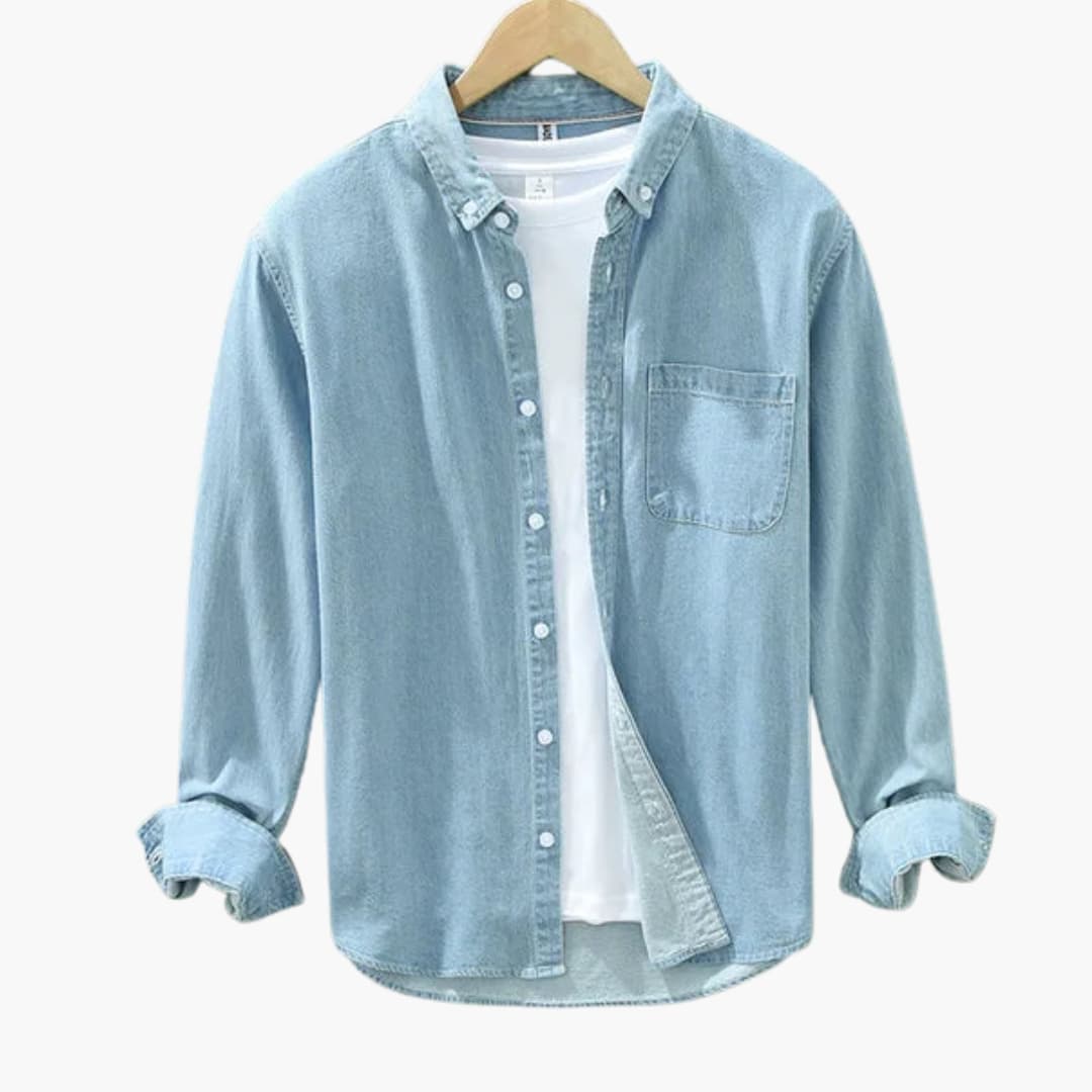 Chemise en denim homme avec fermeture à boutons et poche poitrine