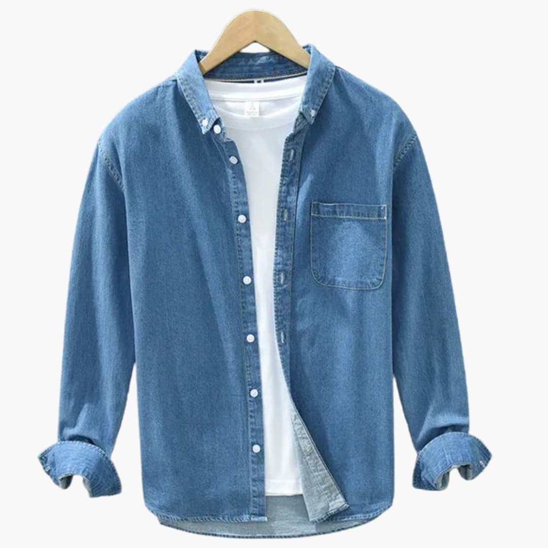 Chemise en denim homme avec fermeture à boutons et poche poitrine
