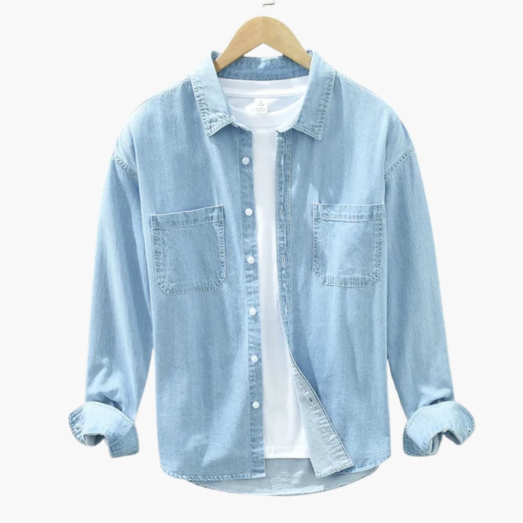 Chemise en denim homme avec fermeture à boutons et poche poitrine