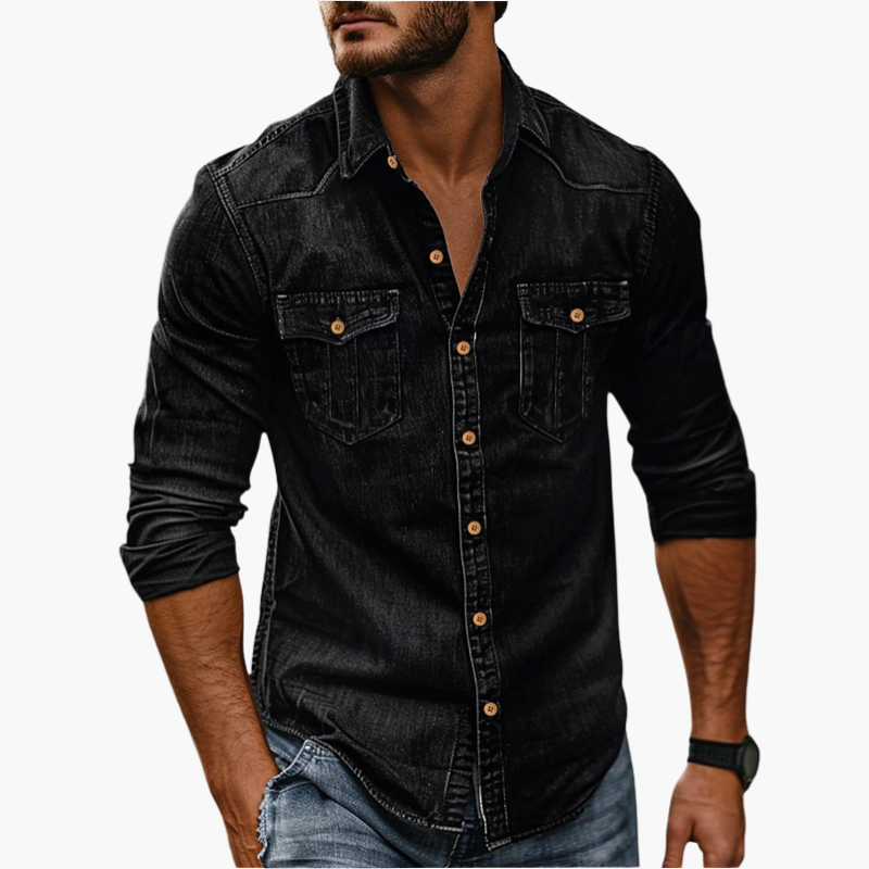 Chemise en denim pour homme avec fermeture à boutons et poches poitrine