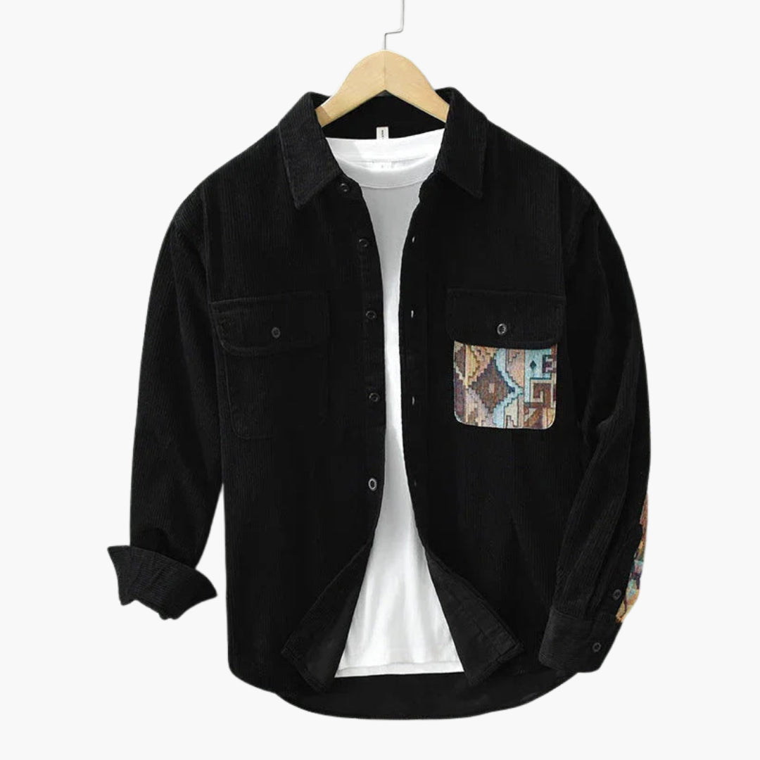 Chemise en velours côtelé à manches longues pour homme avec col boutonné