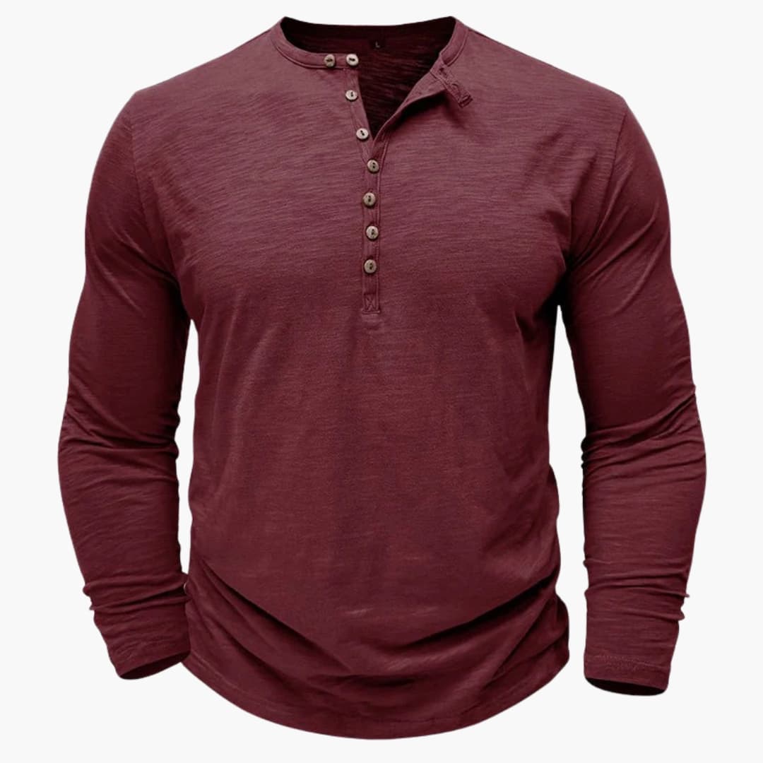 Chemise henley homme manches longues avec patte de boutonnage