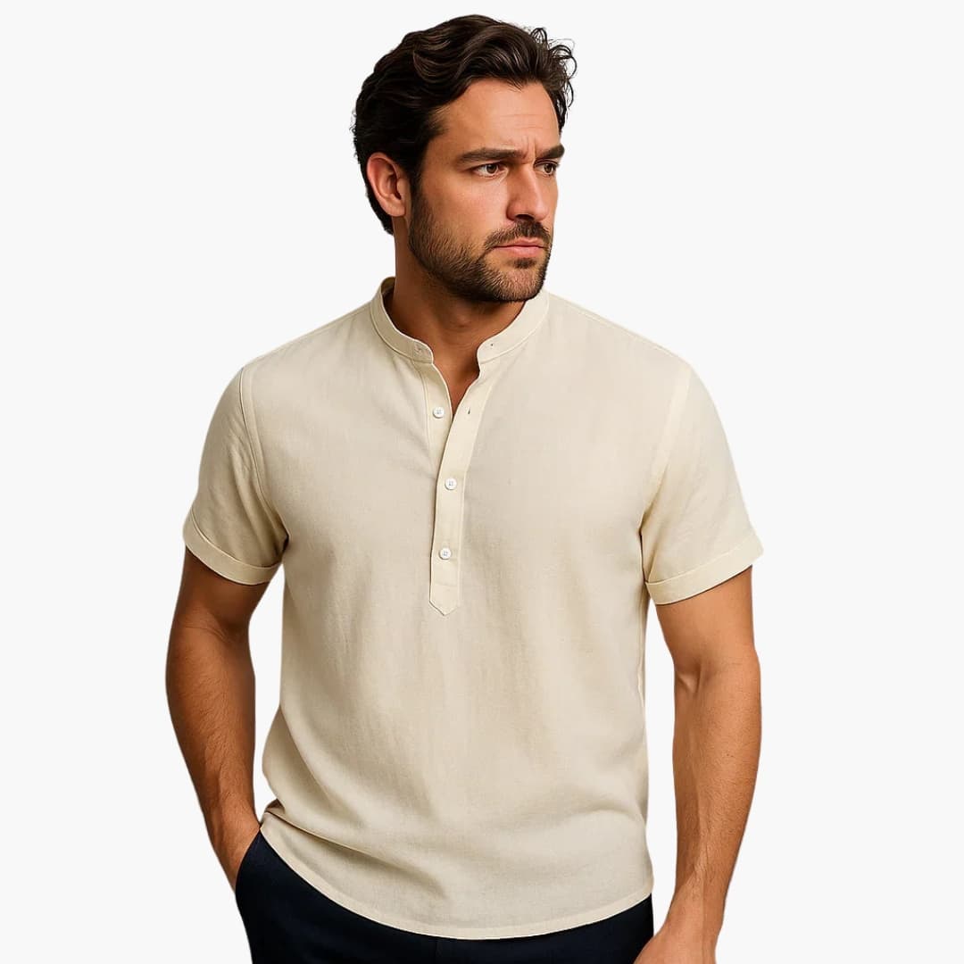 Chemise homme à col mao et manches courtes