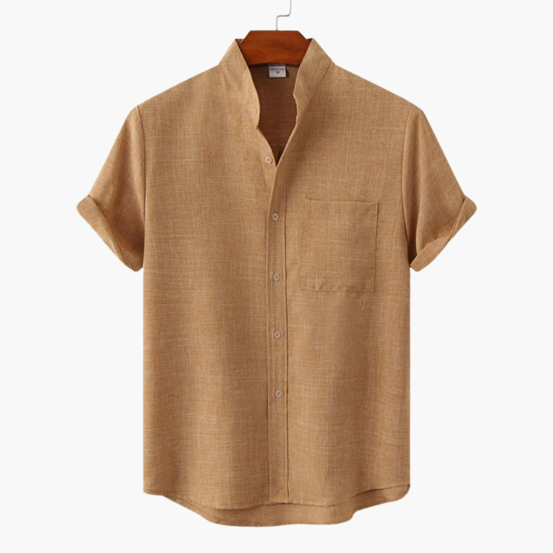 Camicia uomo con colletto alla coreana e taschino sul petto
