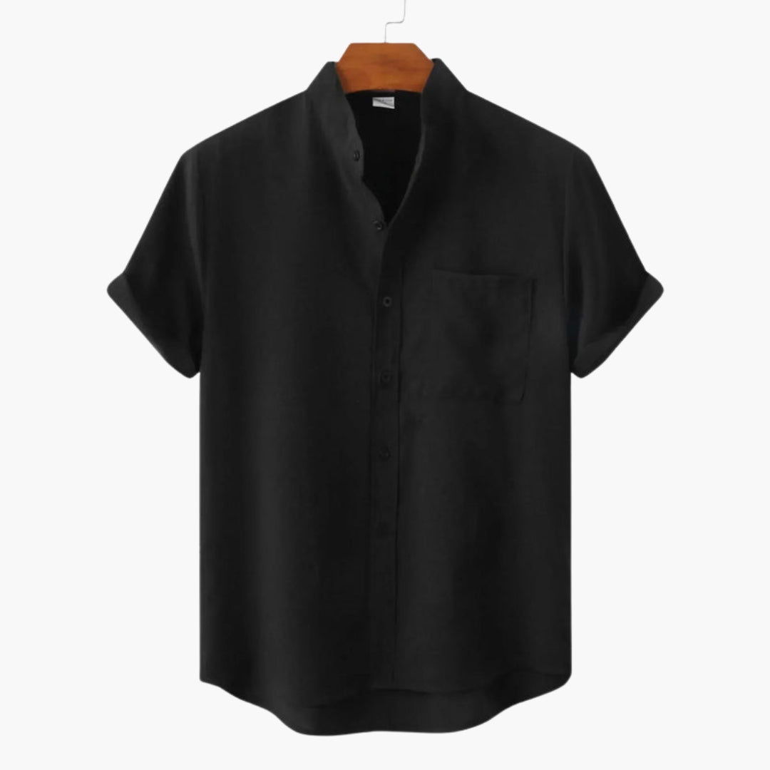 Camicia uomo con colletto alla coreana e taschino sul petto