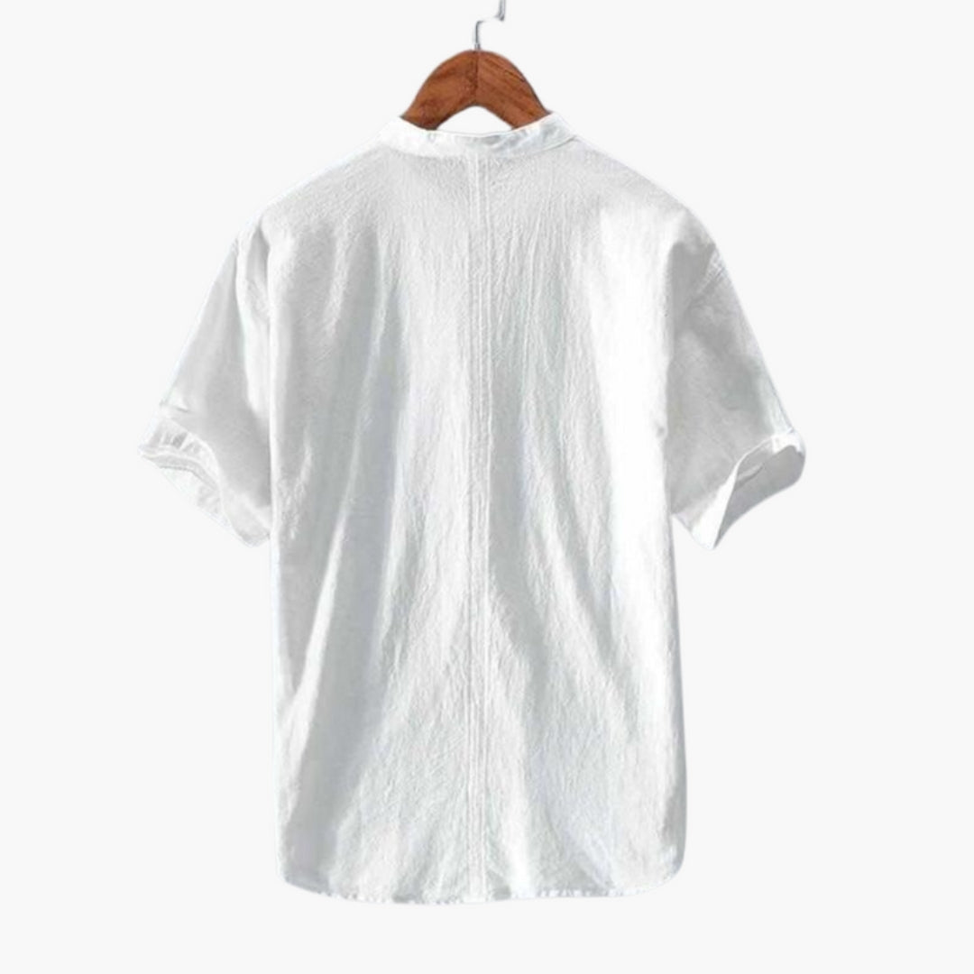 Camicia uomo con colletto alla coreana e maniche corte