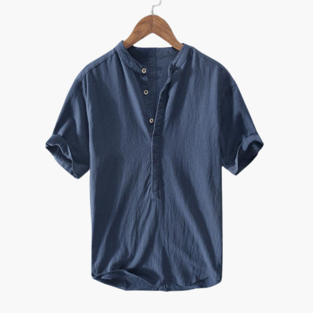Camicia uomo con colletto alla coreana e maniche corte