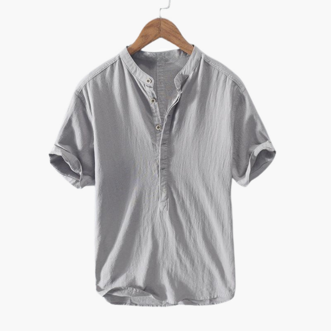 Camicia uomo con colletto alla coreana e maniche corte