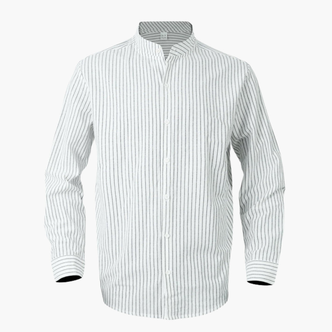 Camisa de hombre con cuello mao y diseño de rayas