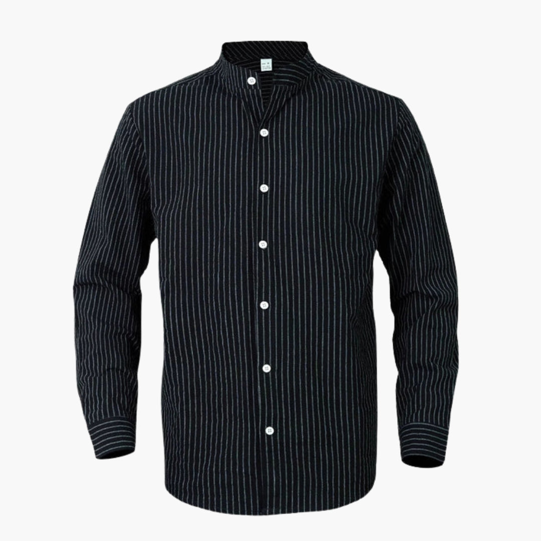 Camisa de hombre con cuello mao y diseño de rayas