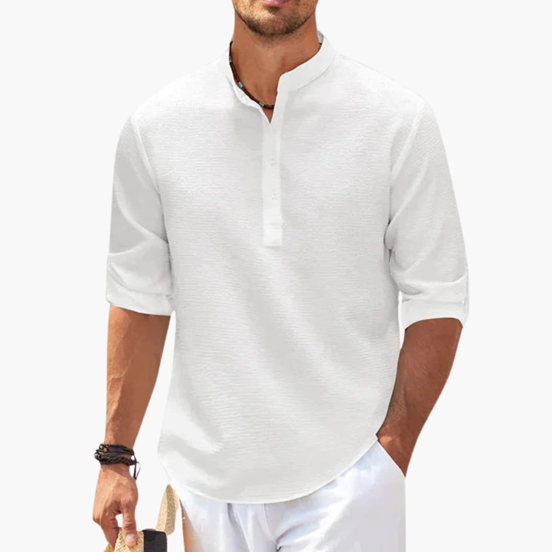 Chemise homme à col tunisien et manches trois quarts