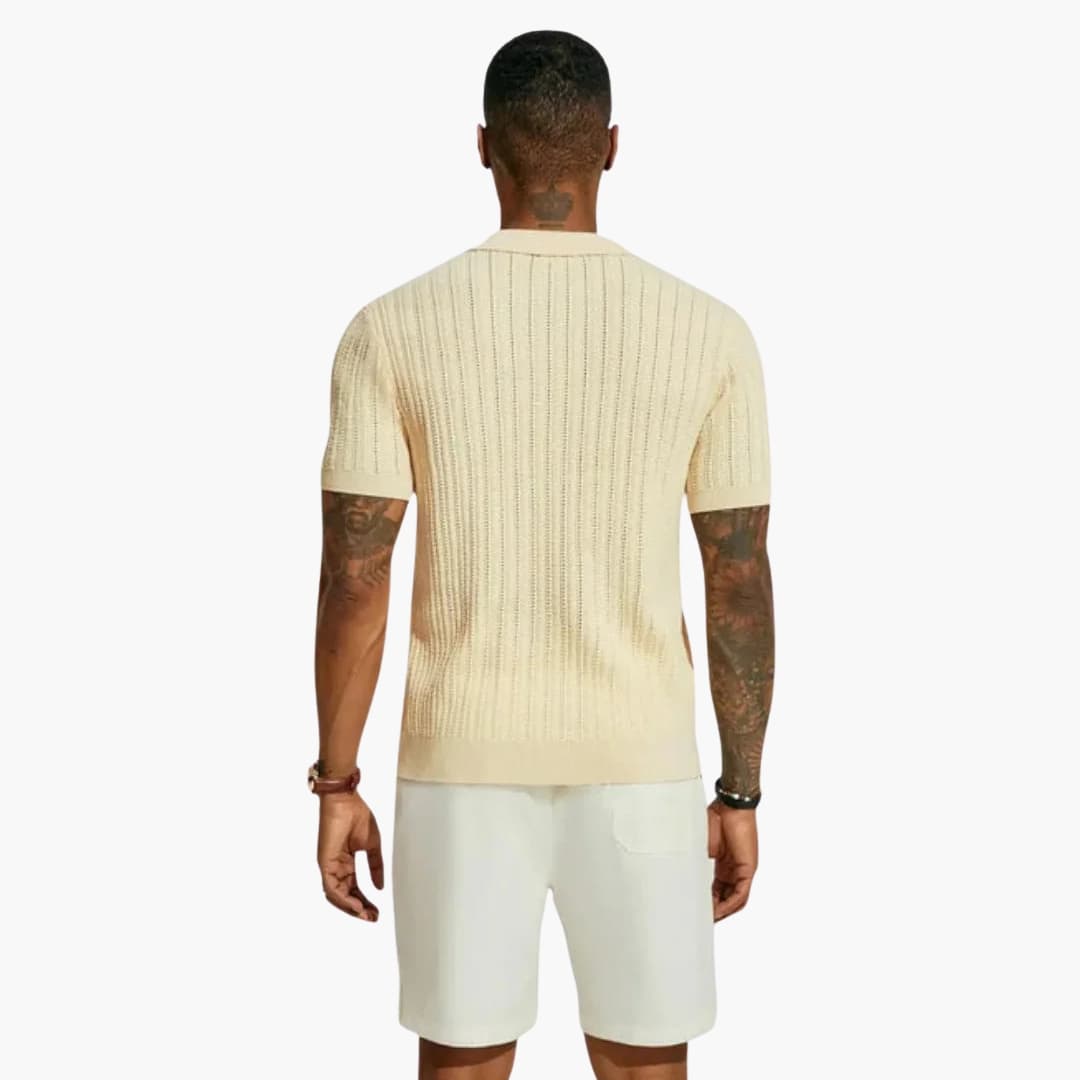 Chemise homme à manches courtes en maille avec patte boutonnée