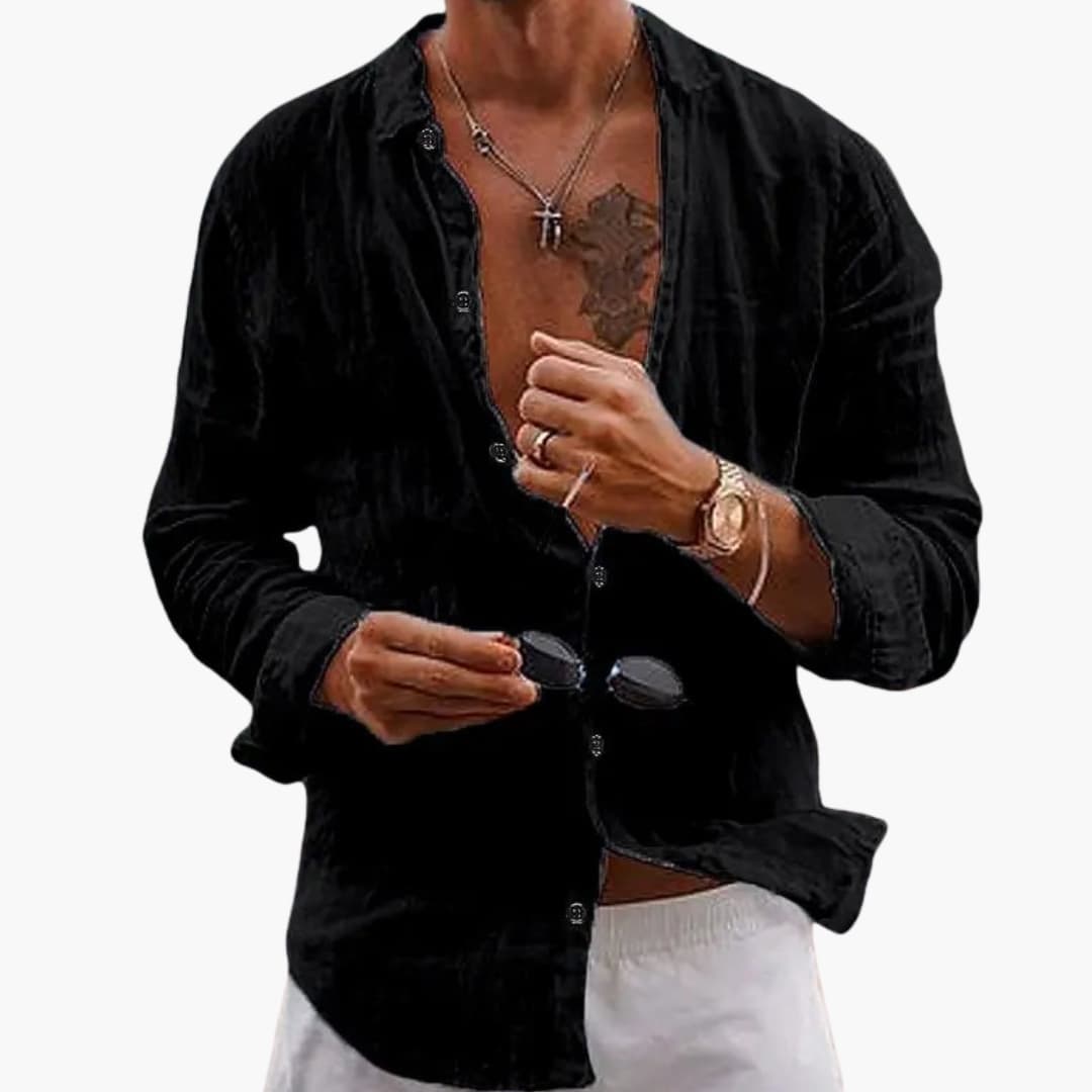 Chemise homme à manches longues avec col à revers et fermeture boutonnée