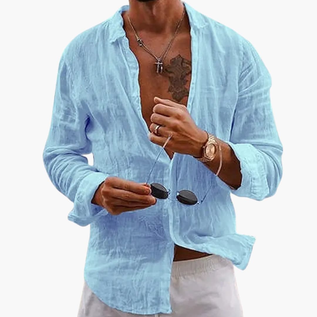 Chemise homme à manches longues avec col à revers et fermeture boutonnée