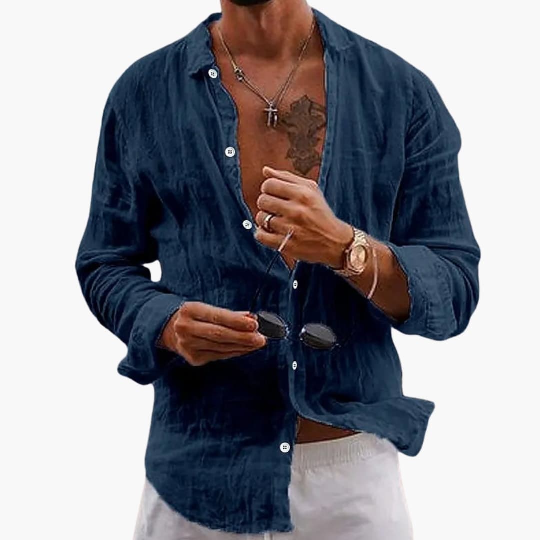 Chemise homme à manches longues avec col à revers et fermeture boutonnée