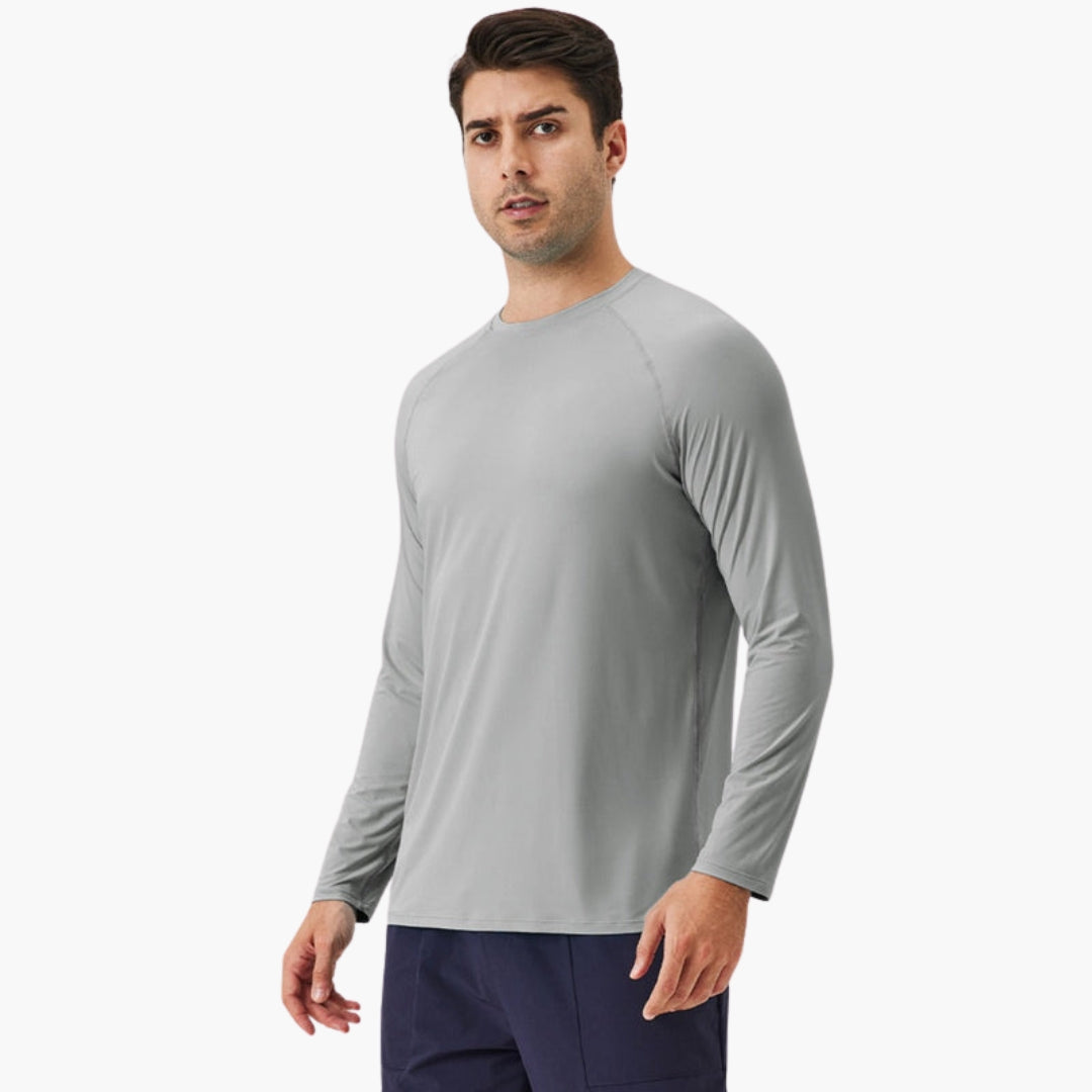 Men's long-sleeve shirt with round collar