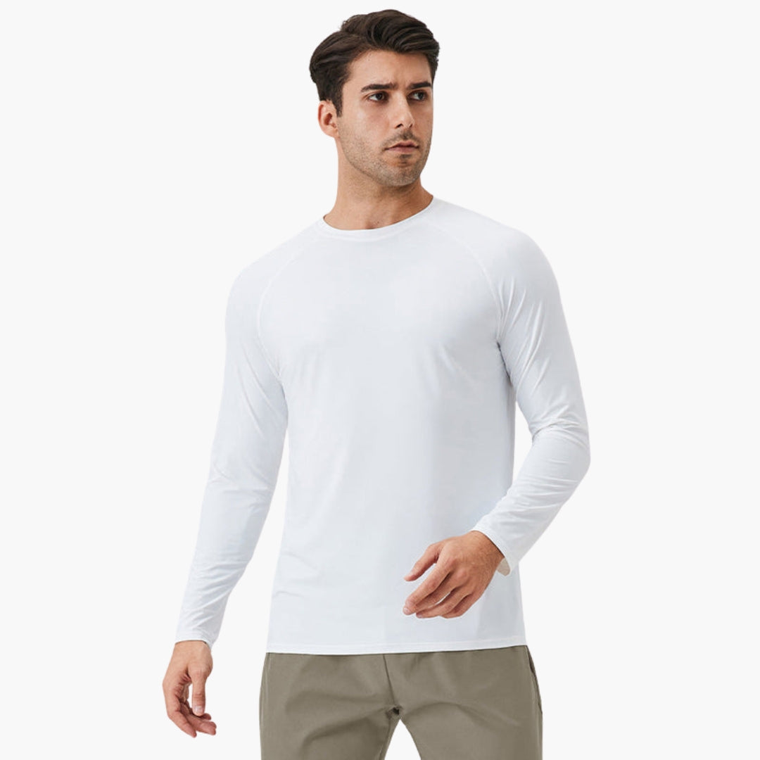 Men's long-sleeve shirt with round collar