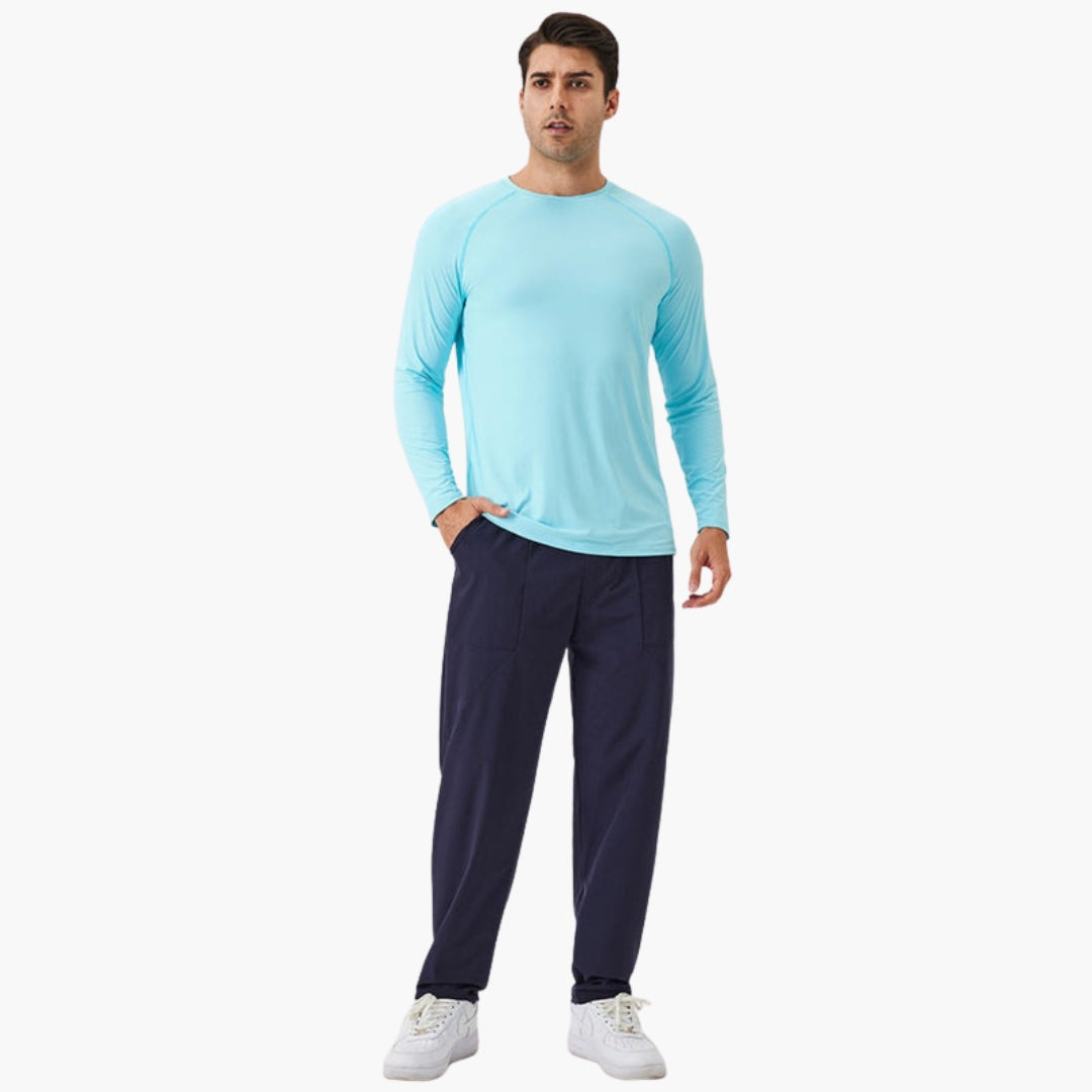 Men's long-sleeve shirt with round collar