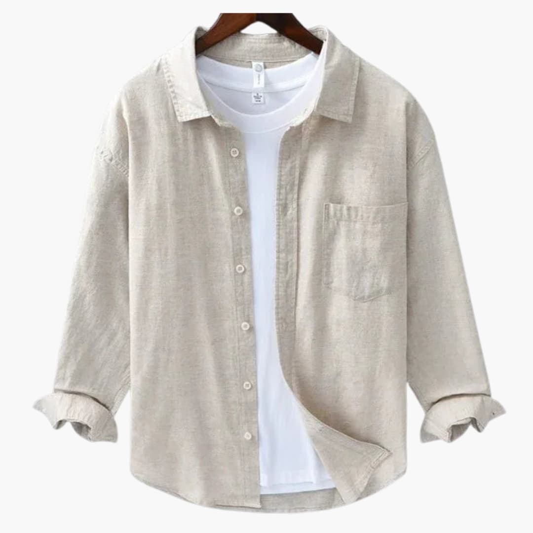 Chemise homme à manches longues avec col traditionnel et fermeture boutonnée