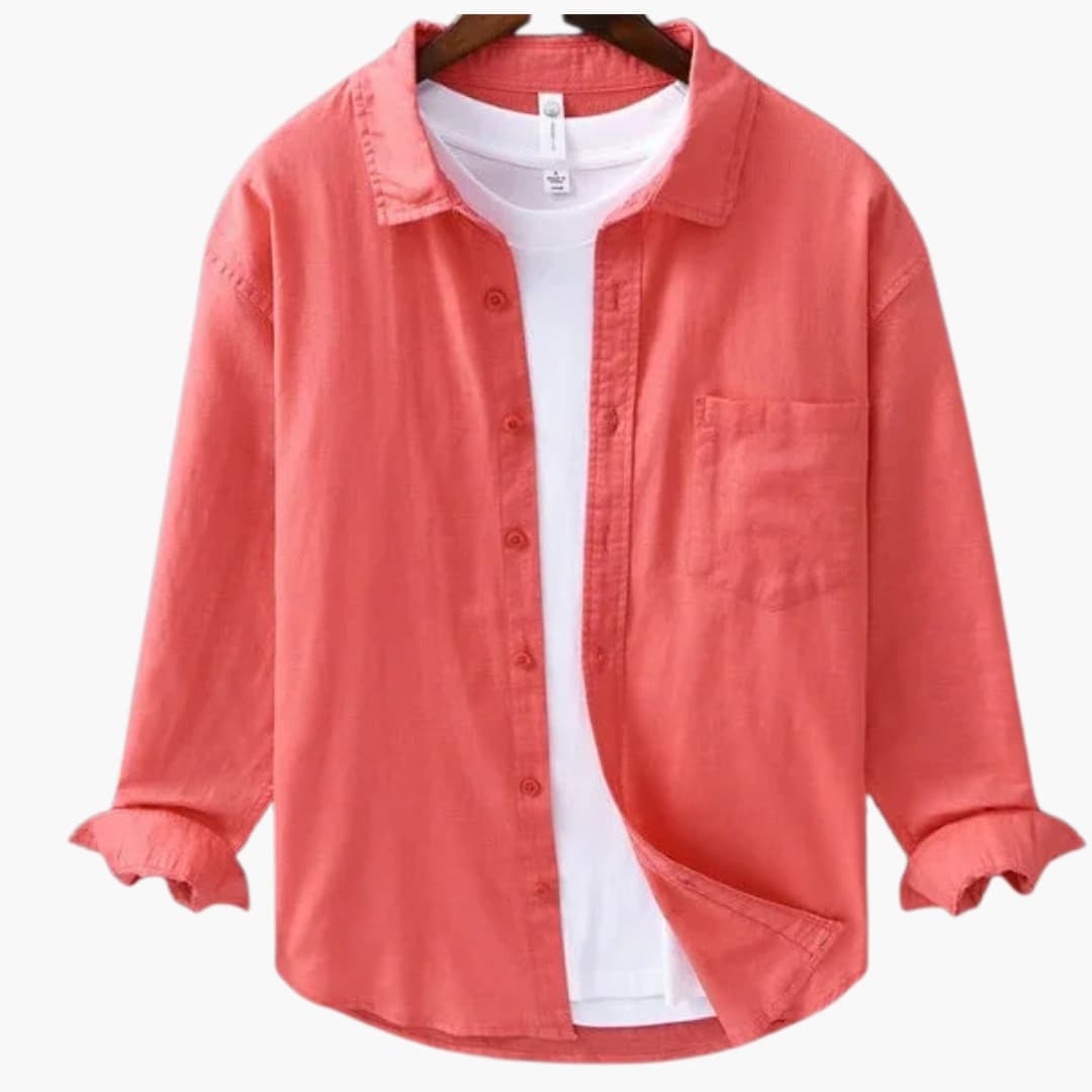 Chemise homme à manches longues avec col traditionnel et fermeture boutonnée