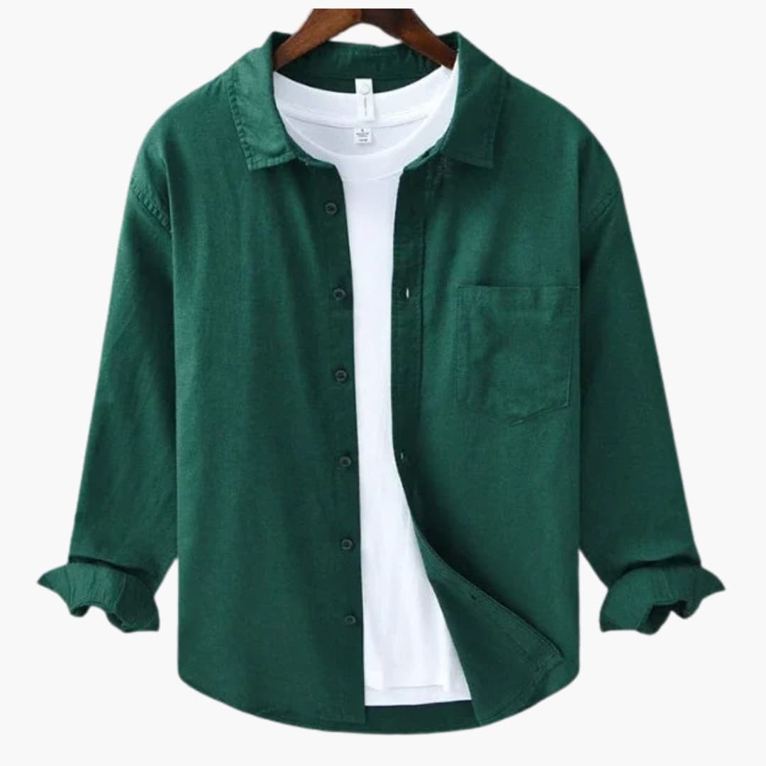 Chemise homme à manches longues avec col traditionnel et fermeture boutonnée