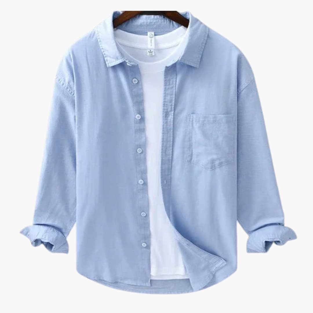 Chemise homme à manches longues avec col traditionnel et fermeture boutonnée