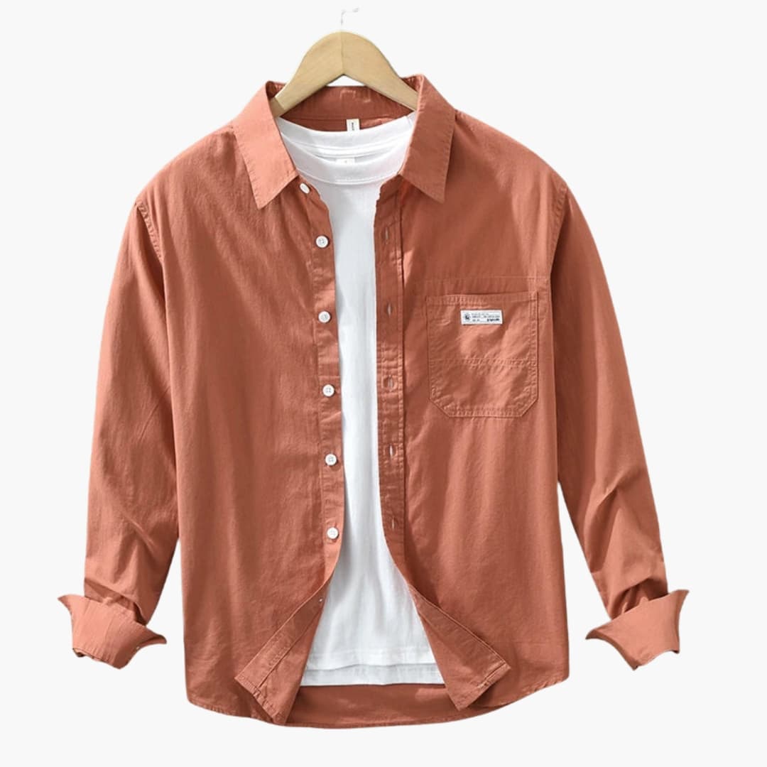 Chemise homme à manches longues avec poche poitrine et fermeture à boutons