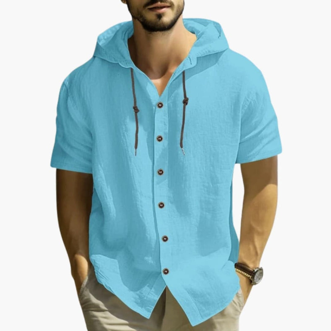 Camisa de hombre con capucha y tapeta de botones