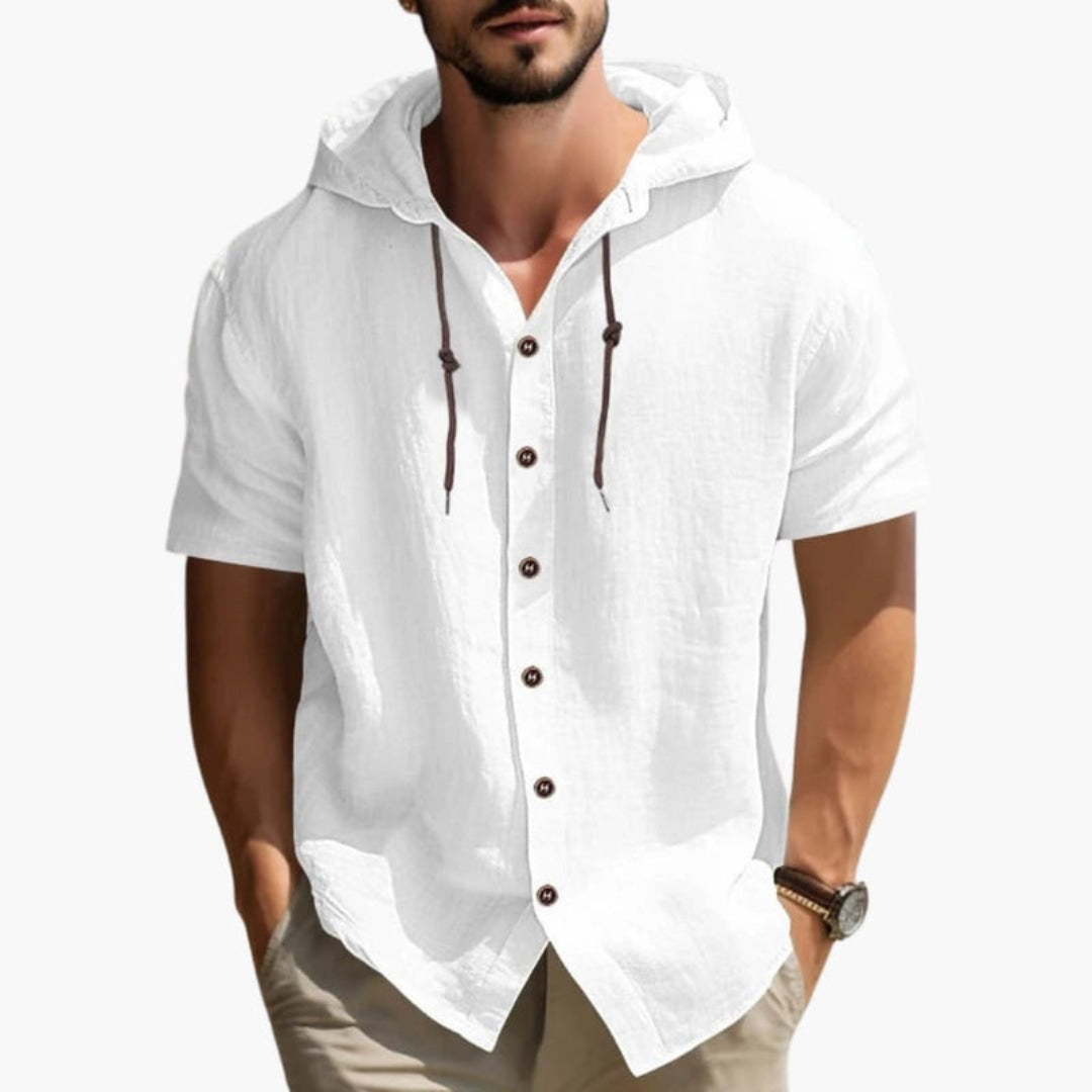 Camisa de hombre con capucha y tapeta de botones