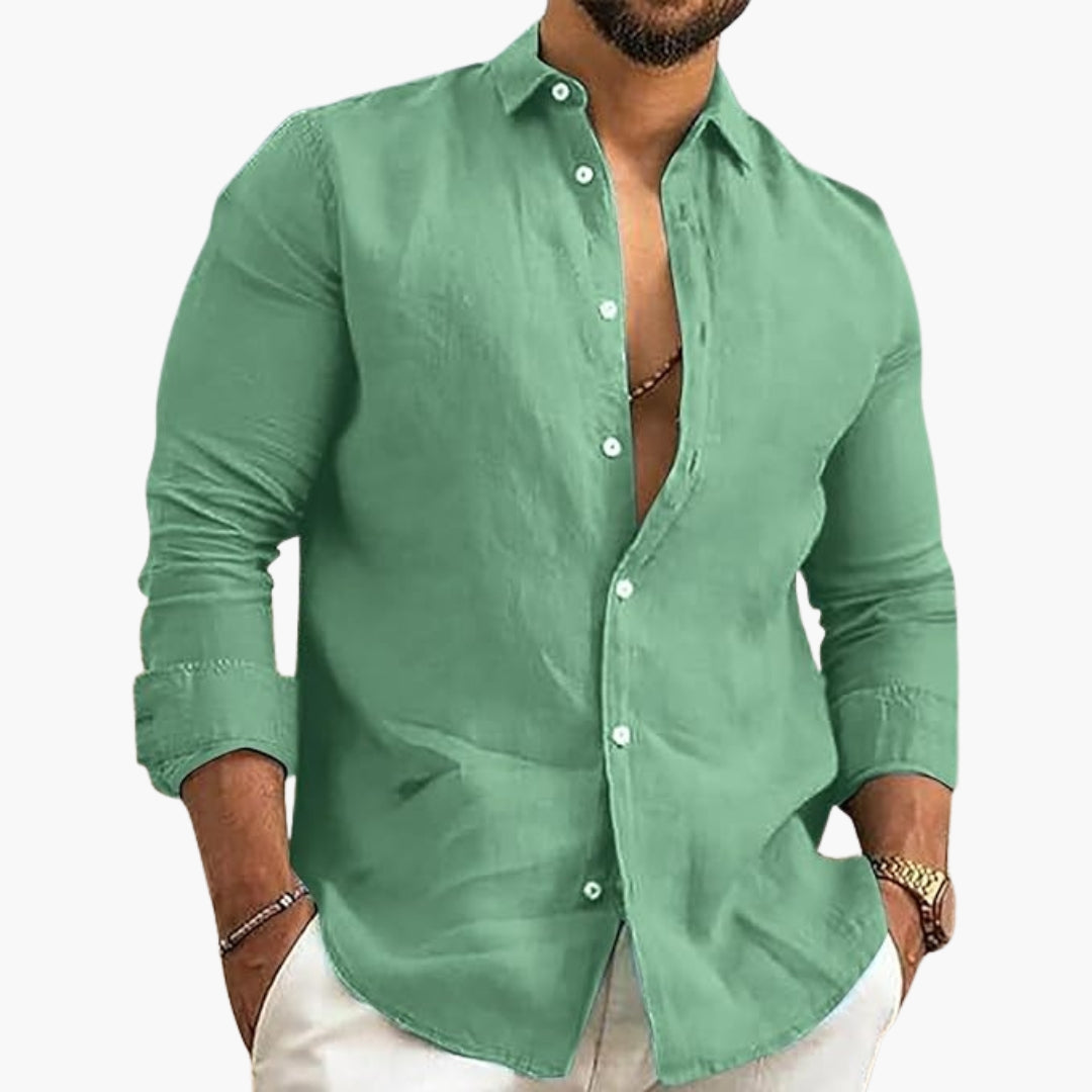 Camicia uomo con chiusura a bottoni e superficie tinta unita