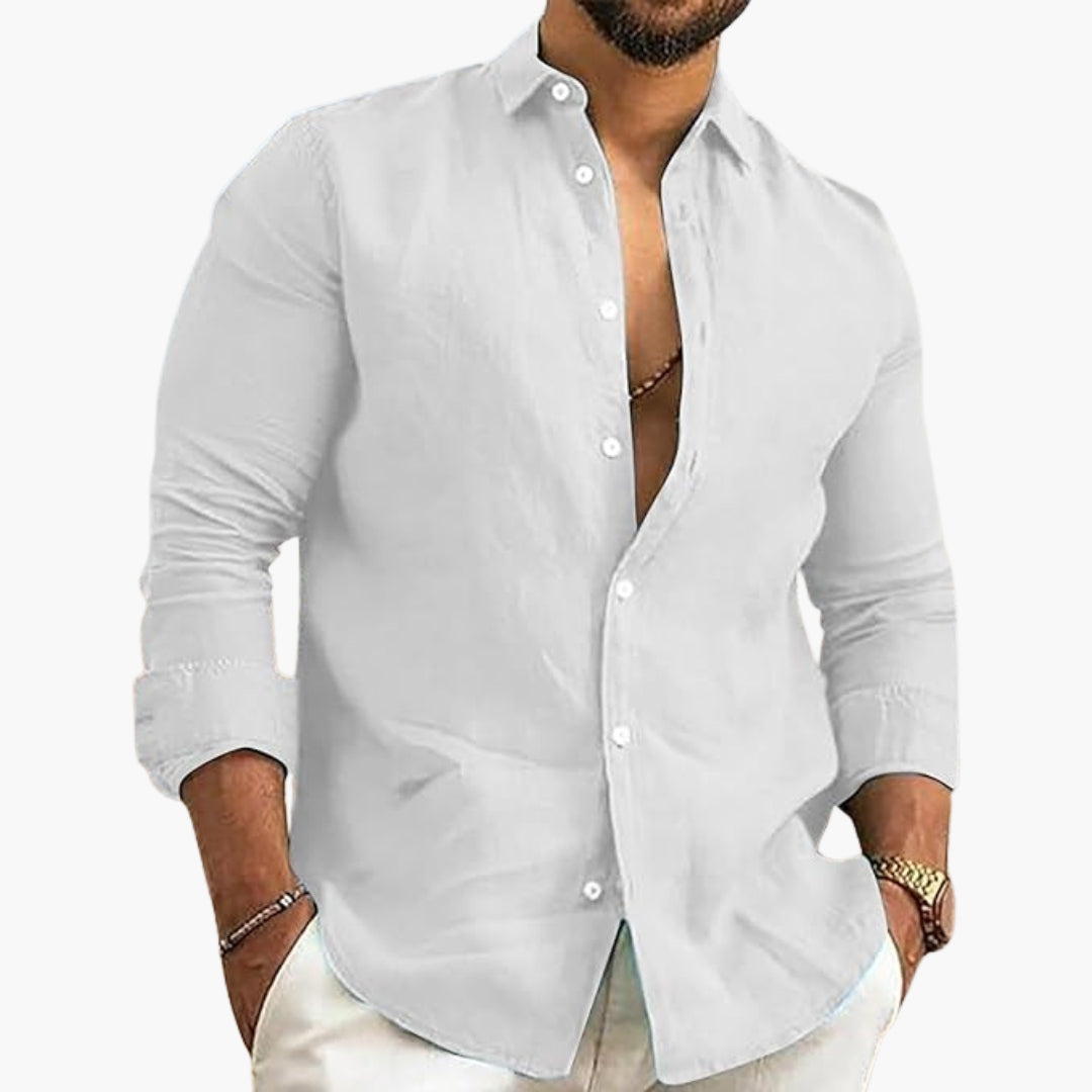 Camicia uomo con chiusura a bottoni e superficie tinta unita