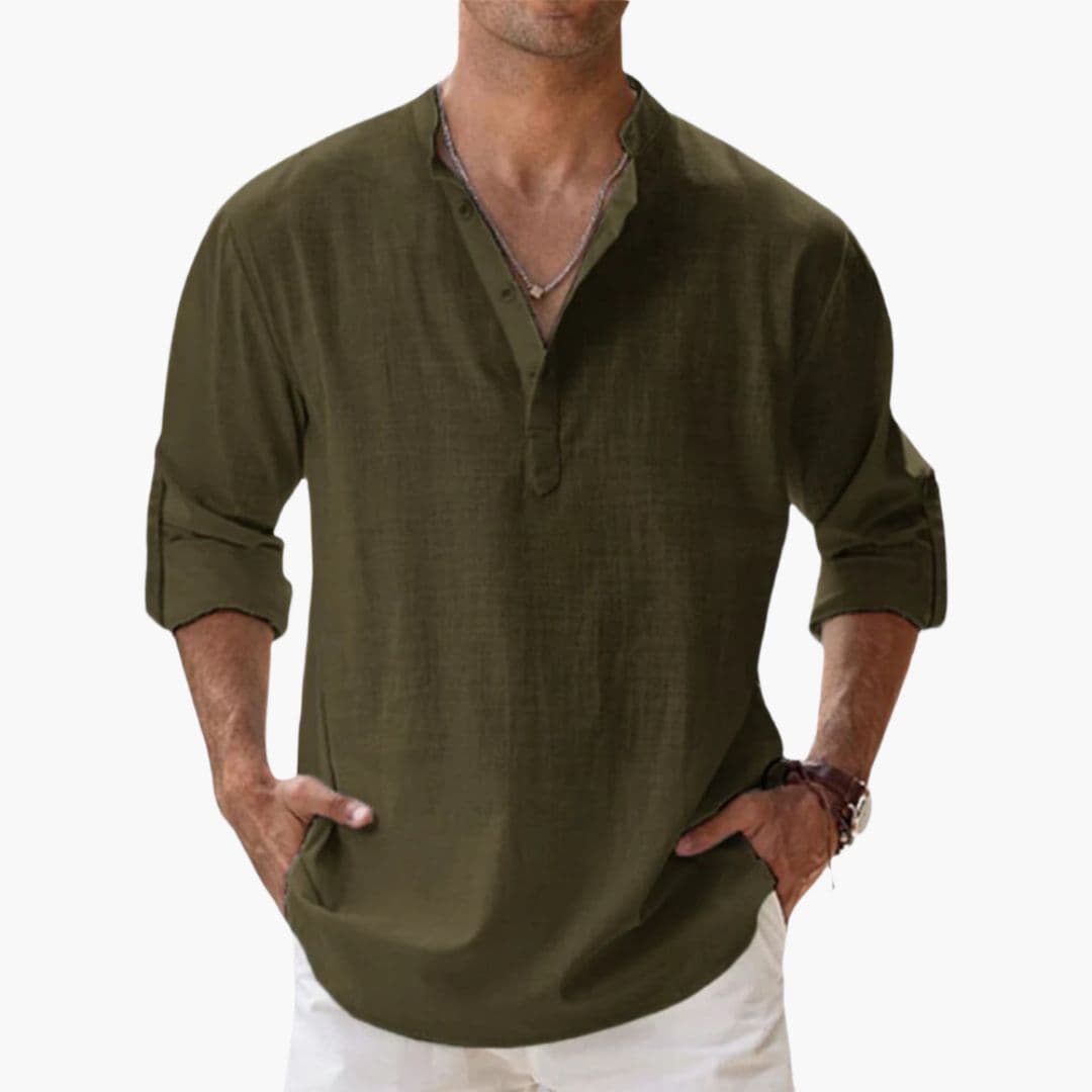 Chemise homme col montant avec patte de boutonnage
