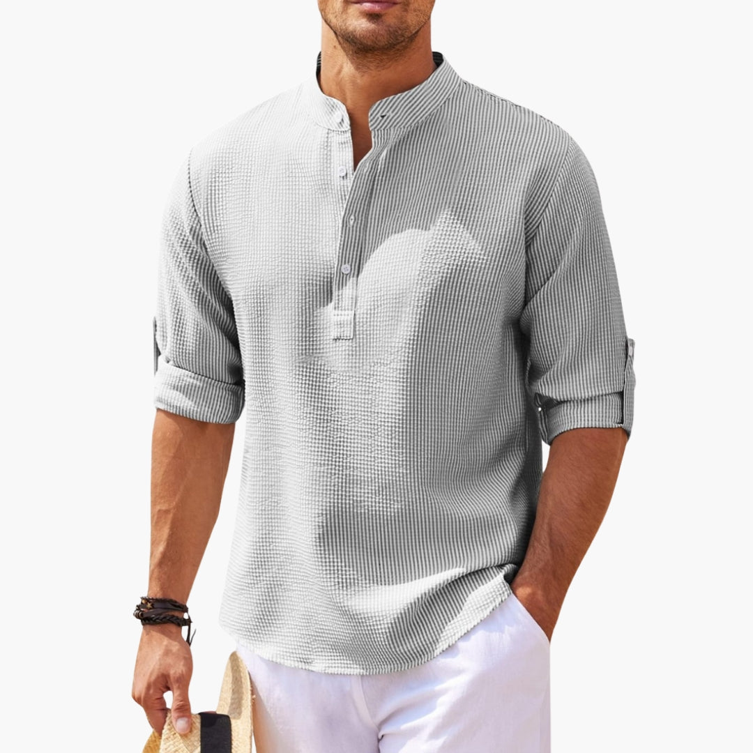 Chemise homme col montant avec patte de boutonnage