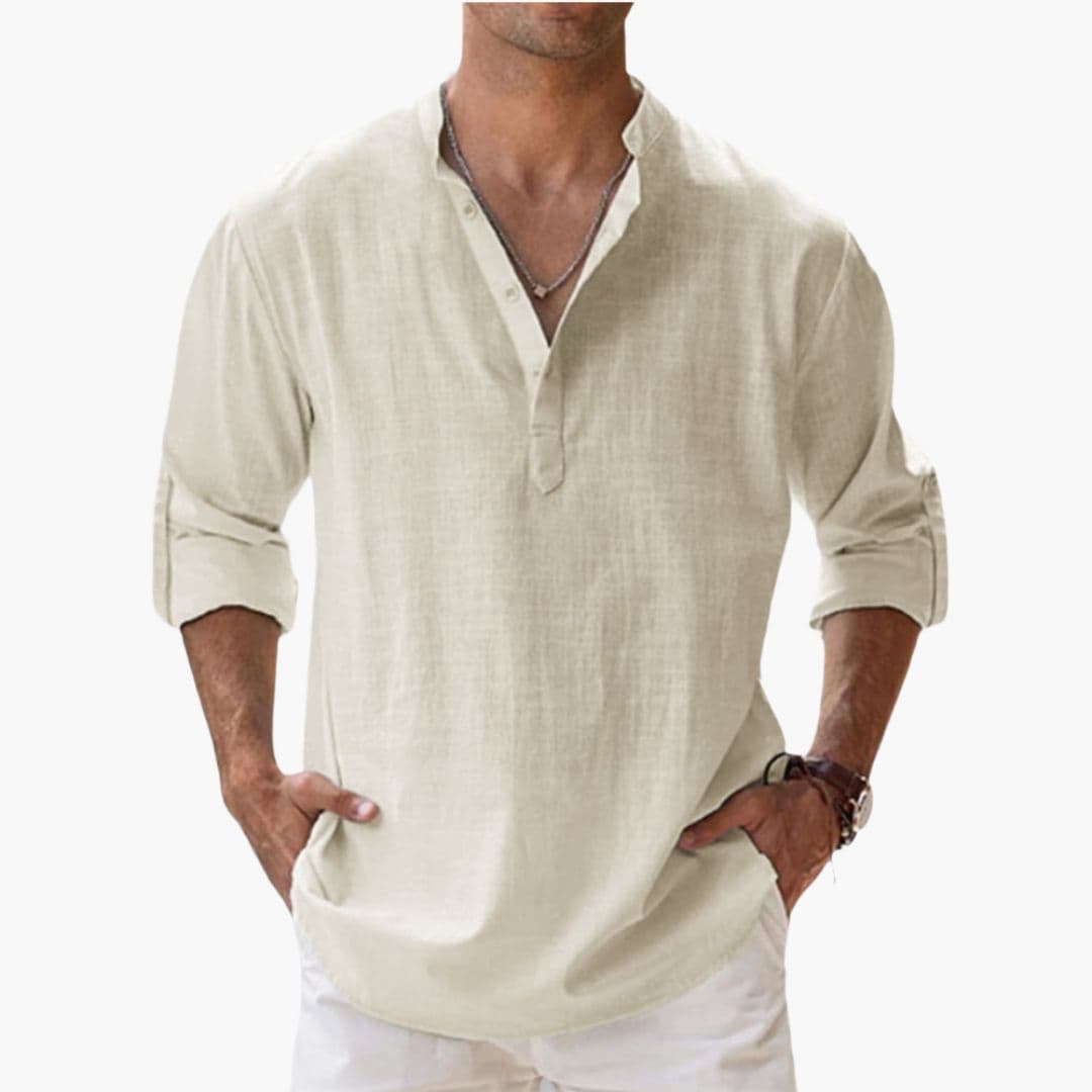 Chemise homme col montant avec patte de boutonnage