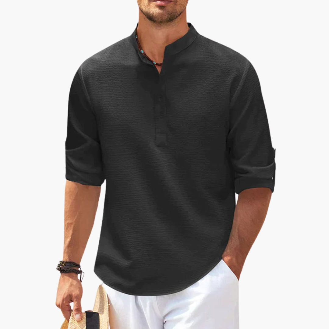 Chemise homme col montant avec patte de boutonnage