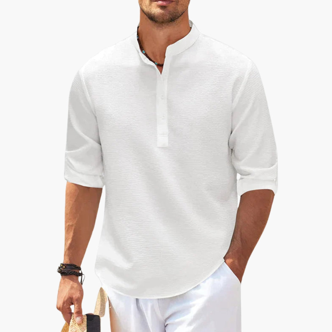 Chemise homme col montant avec patte de boutonnage