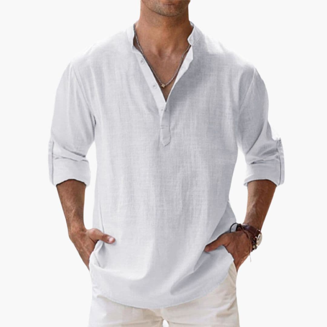 Chemise homme col montant avec patte de boutonnage