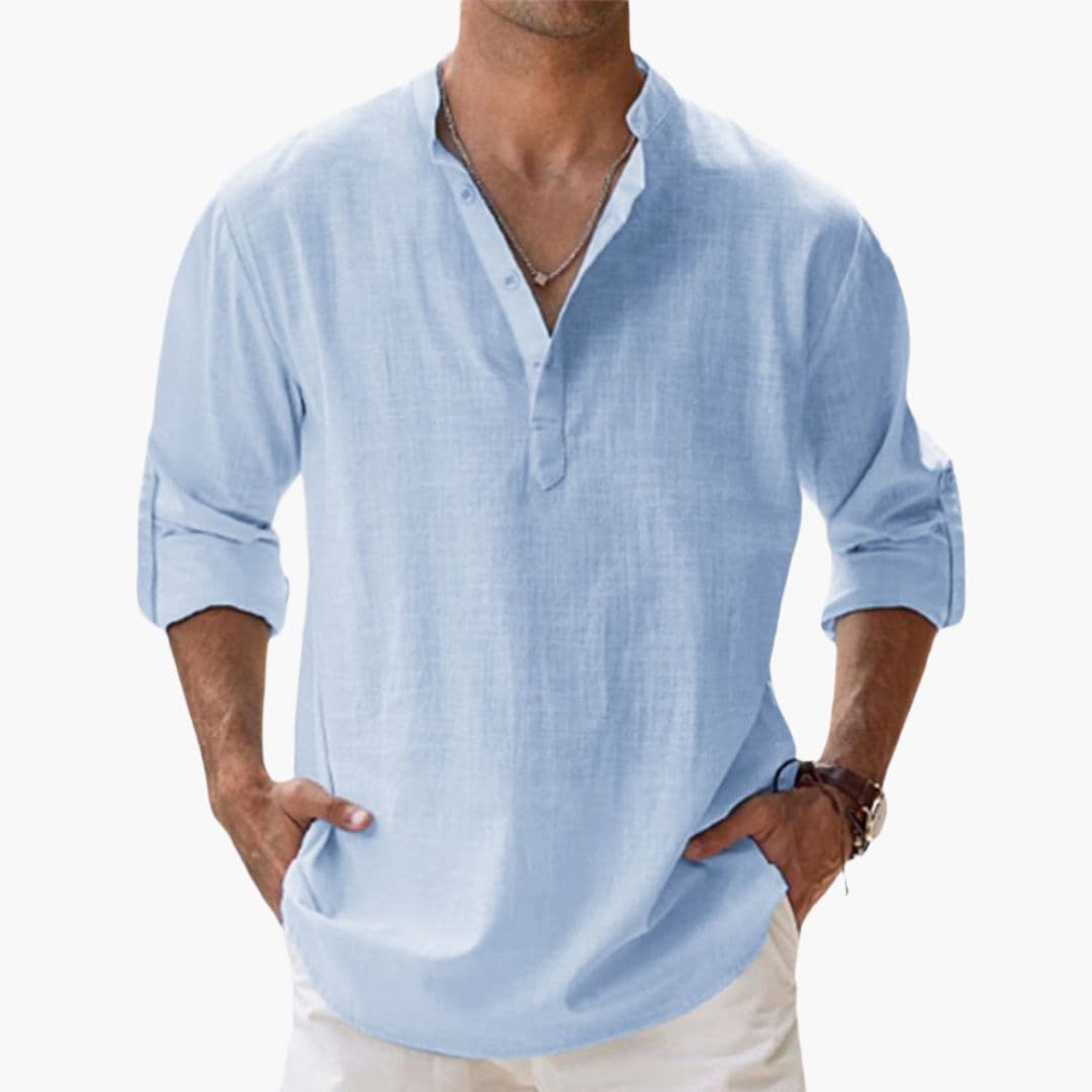 Chemise homme col montant avec patte de boutonnage