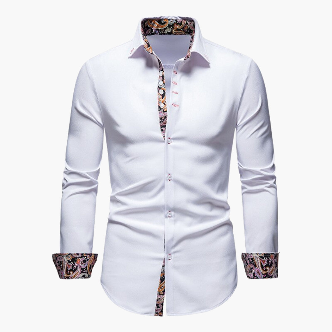 Chemise homme coupe ajustée avec col et poignets à motifs