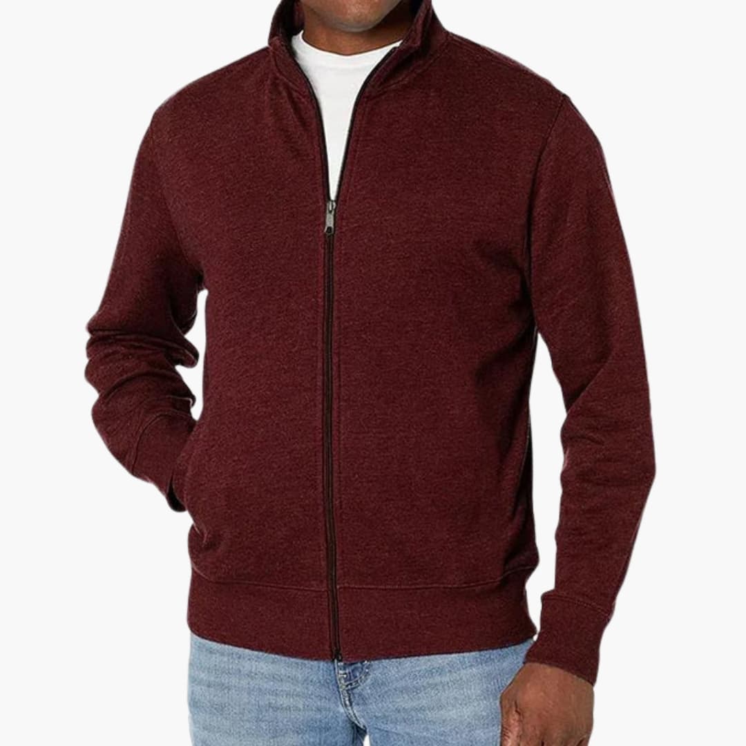 Casaco de homem com fecho éclair em tecido misto e mangas compridas