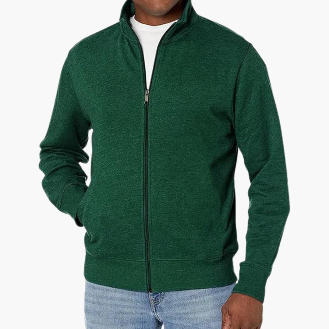 Casaco de homem com fecho éclair em tecido misto e mangas compridas