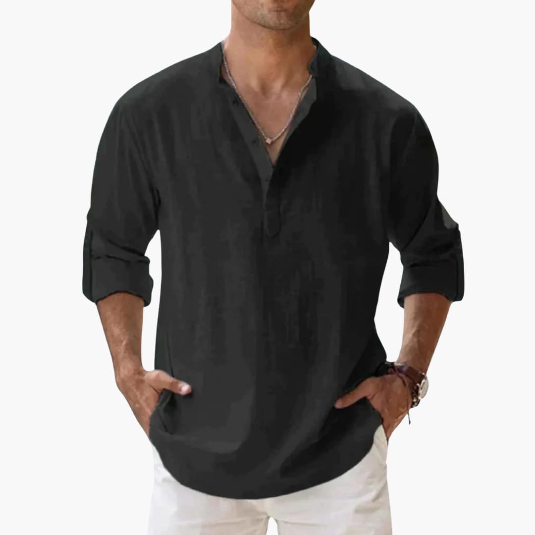 Chemise pour homme à col en V et manches longues