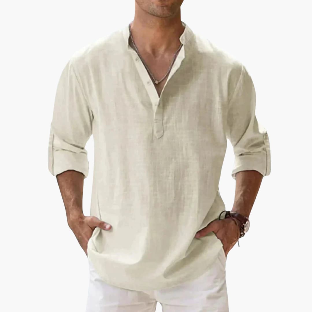 Chemise pour homme à col en V et manches longues