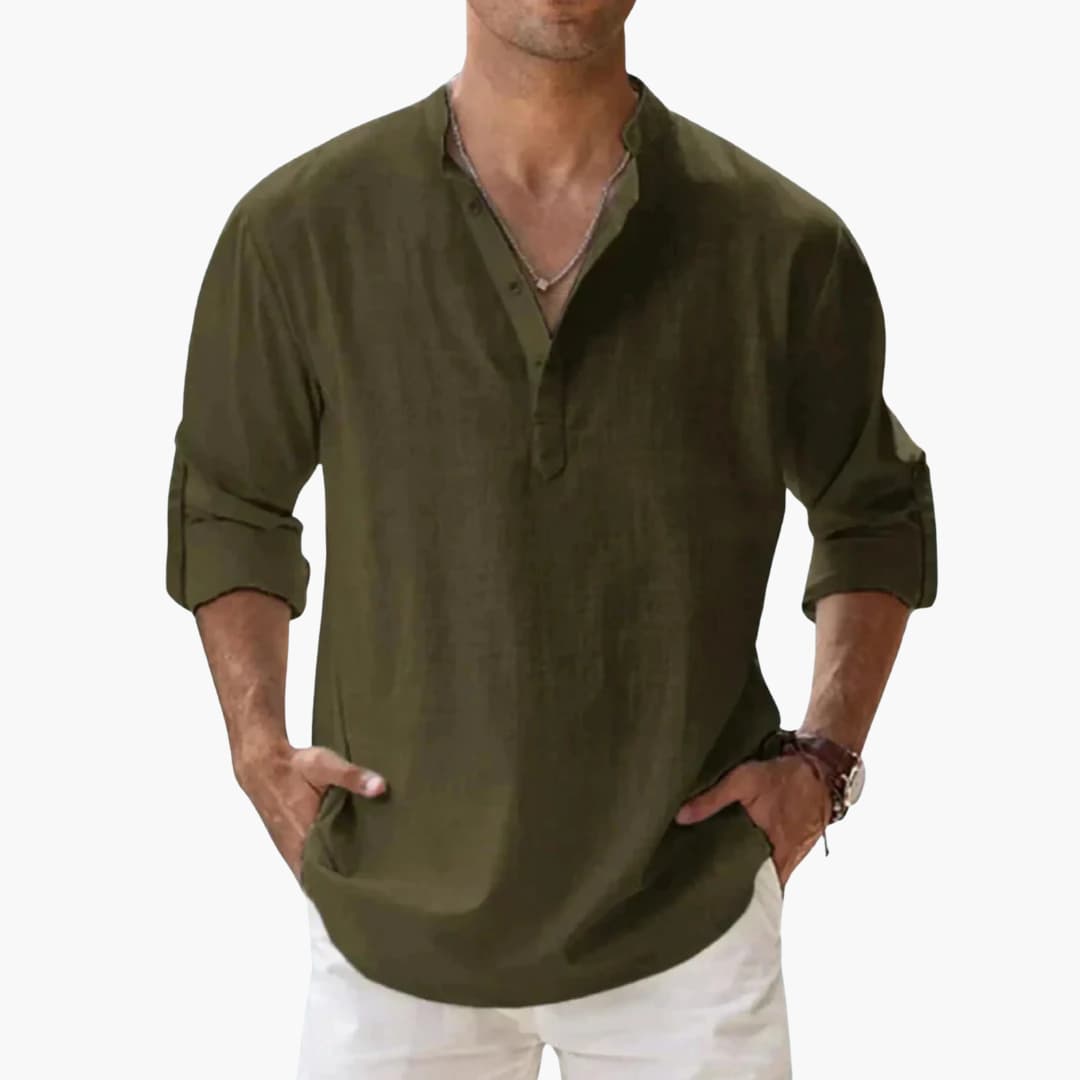 Chemise pour homme à col en V et manches longues
